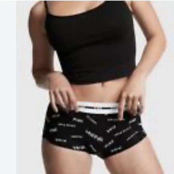 Pink cotton logo Boyshort panties 5 piece size large - Picture 2 of 8